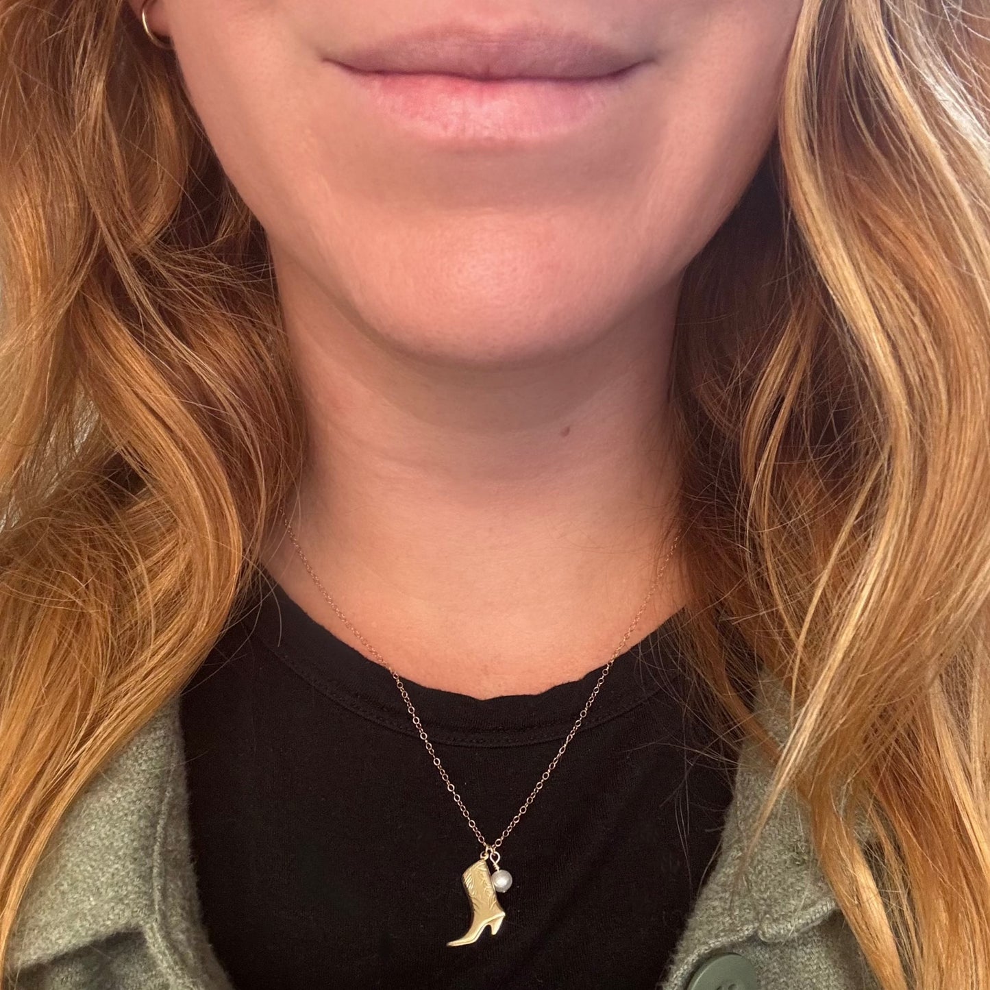 Coastal Cowgirl Necklace with Boot and Pearl charm in 14K Gold Filled