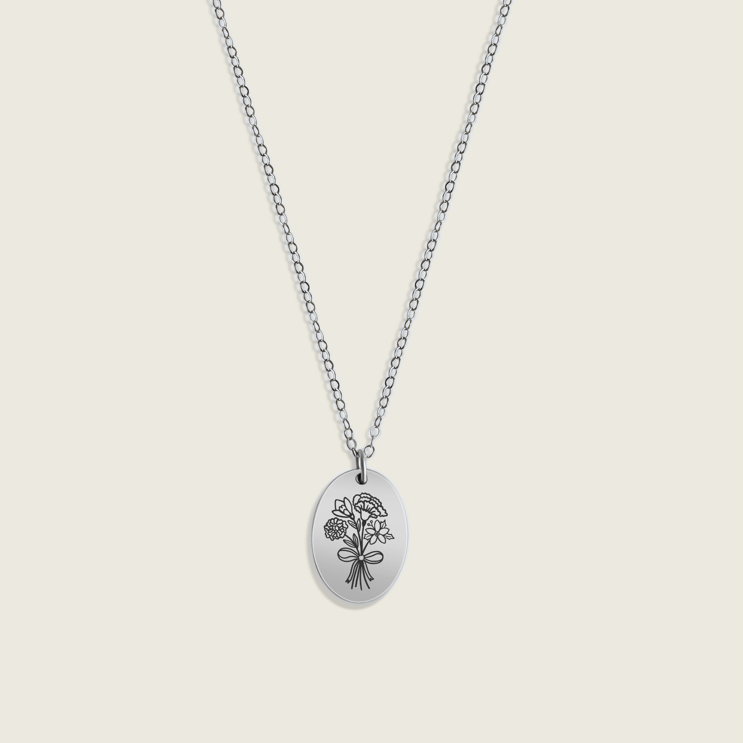 Birth Flower Oval Necklace