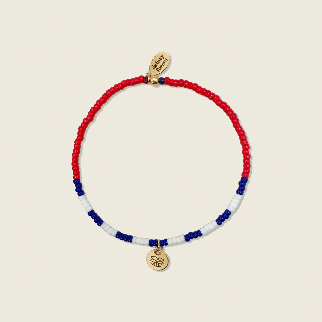 Operation Turbo x Dainty Forces collaboration bracelet—handcrafted, elegant jewelry supporting US military deployed worldwide.