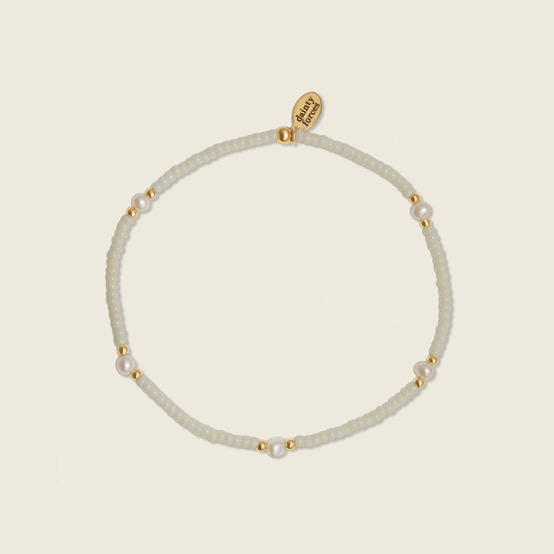 Sand Dunes Bracelet crafted with cream and 14k gold filled beads with freshwater pearls