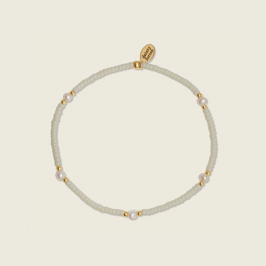 Sand Dunes Bracelet crafted with cream and 14k gold filled beads with freshwater pearls