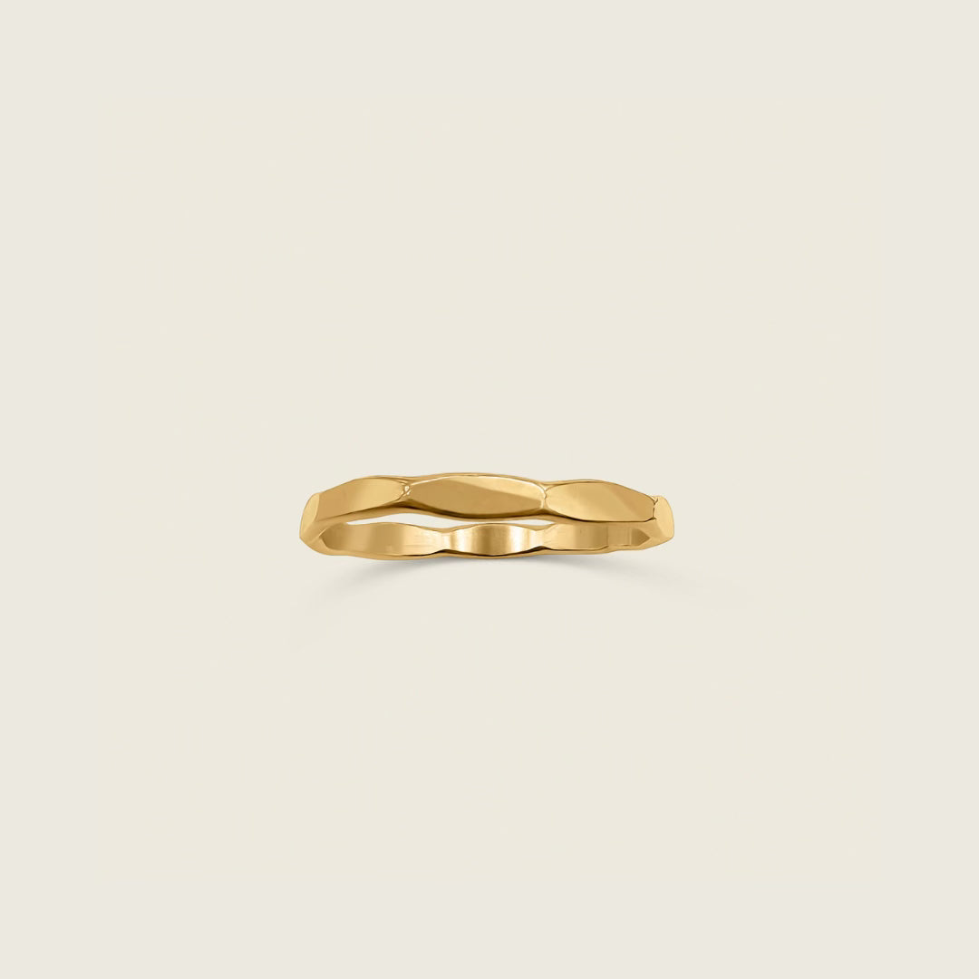 Scalloped Stacking Ring in 14K Gold Filled – a delicate, handcrafted ring with a unique scalloped design, perfect for stacking or wearing alone. Shop versatile, high-quality gold jewelry today!