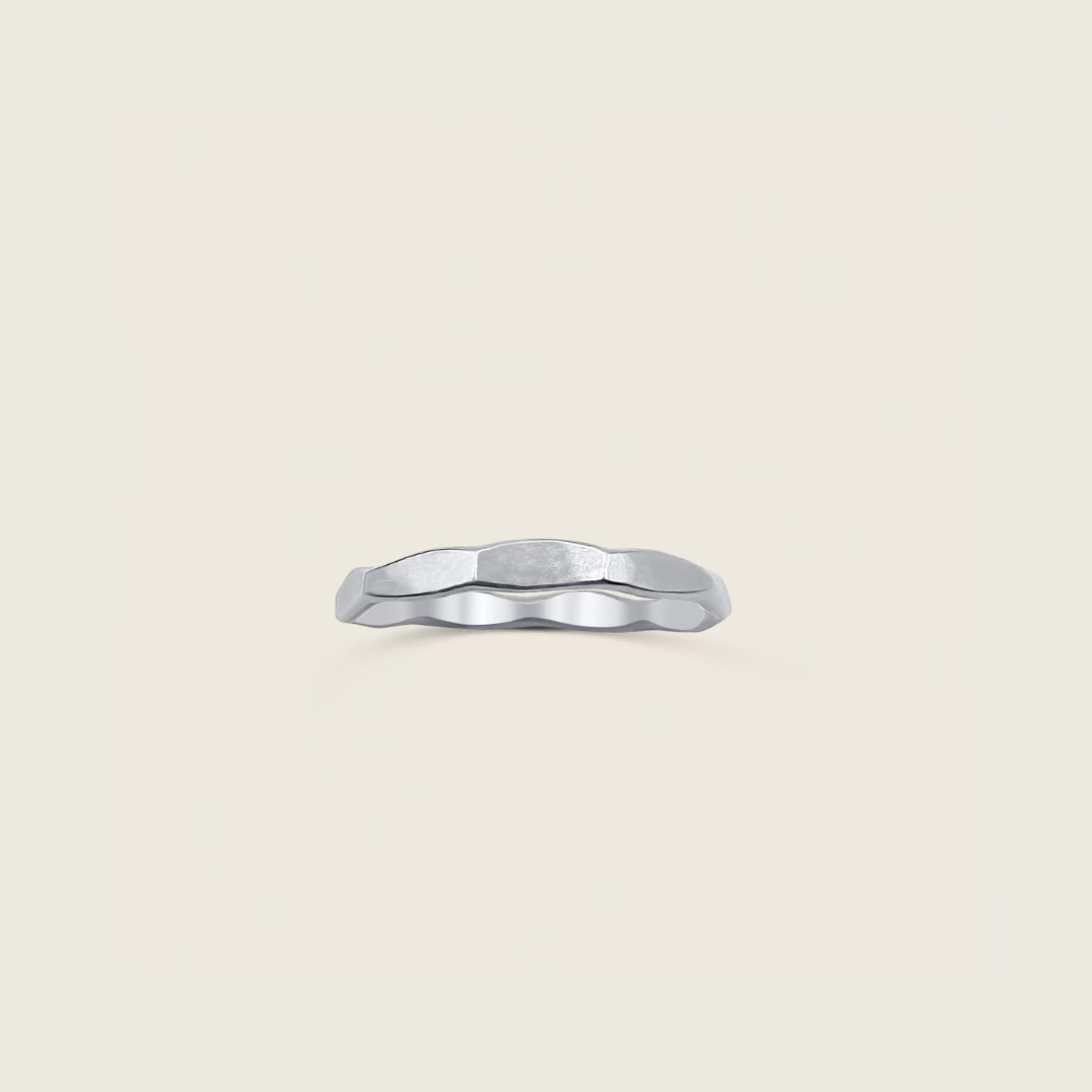 Scalloped Stacking Ring in Sterling Silver – a delicate, handcrafted ring with a unique scalloped design, perfect for stacking or wearing alone. Shop versatile, high-quality gold jewelry today!