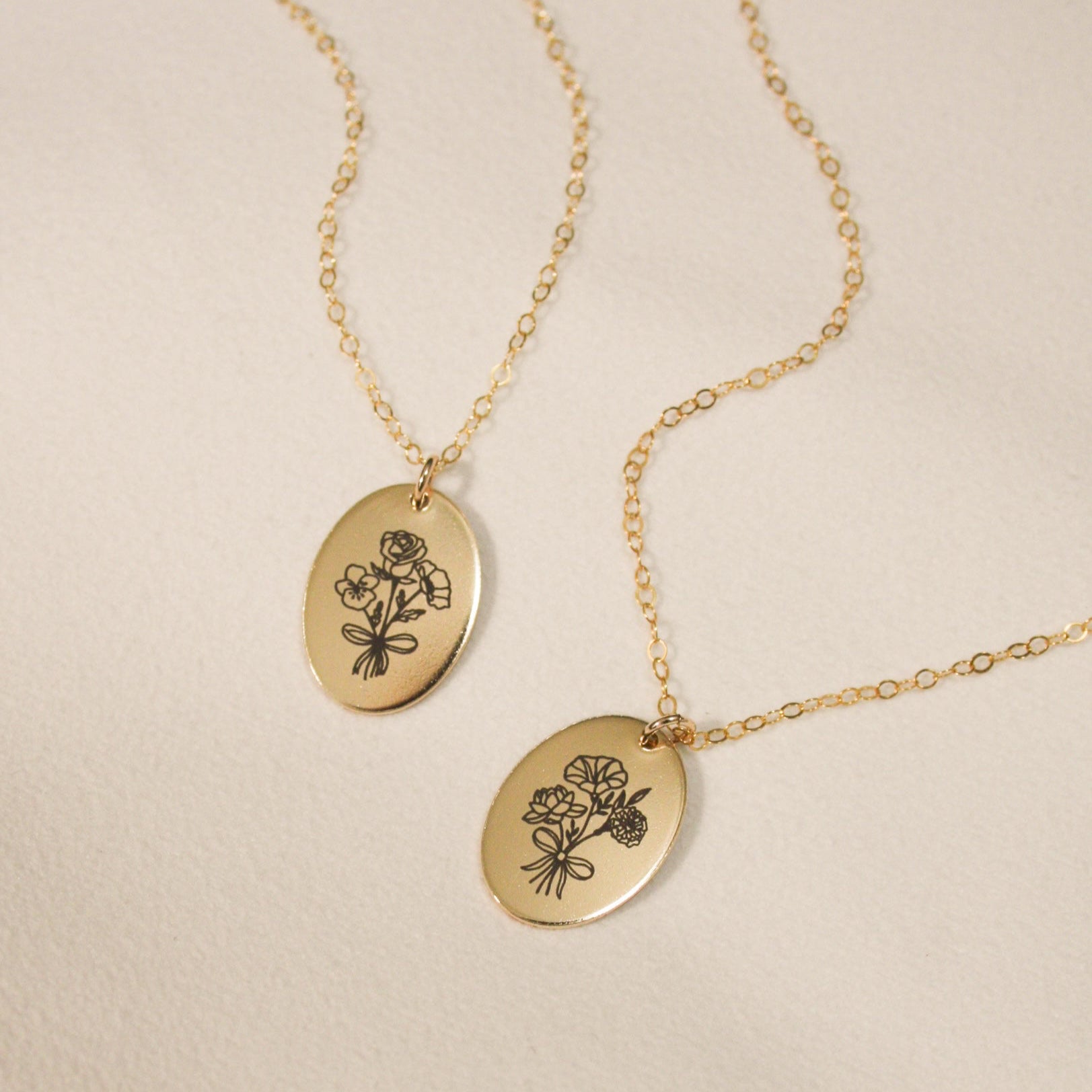 custom oval birth flower oval necklaces in gold filled