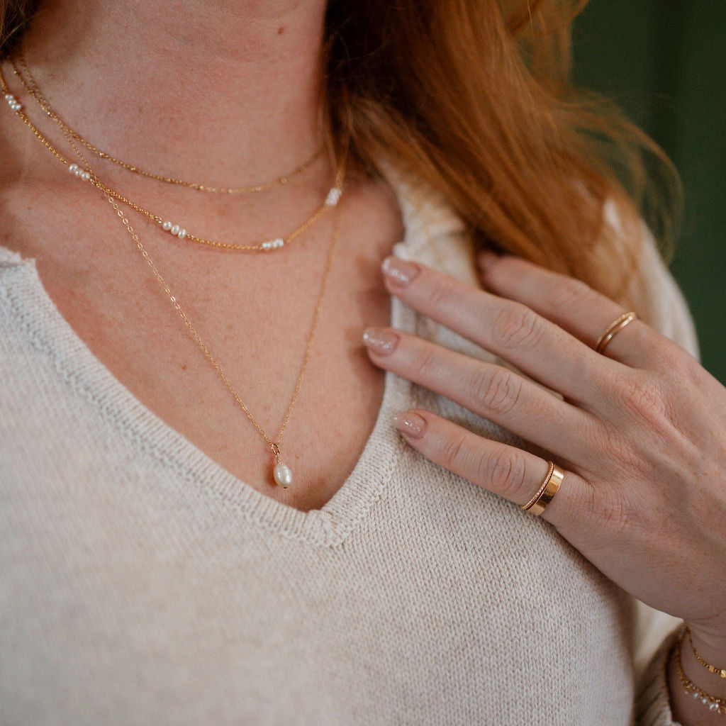 marjorie necklace crafted with freshwater pearls on a dainty chain