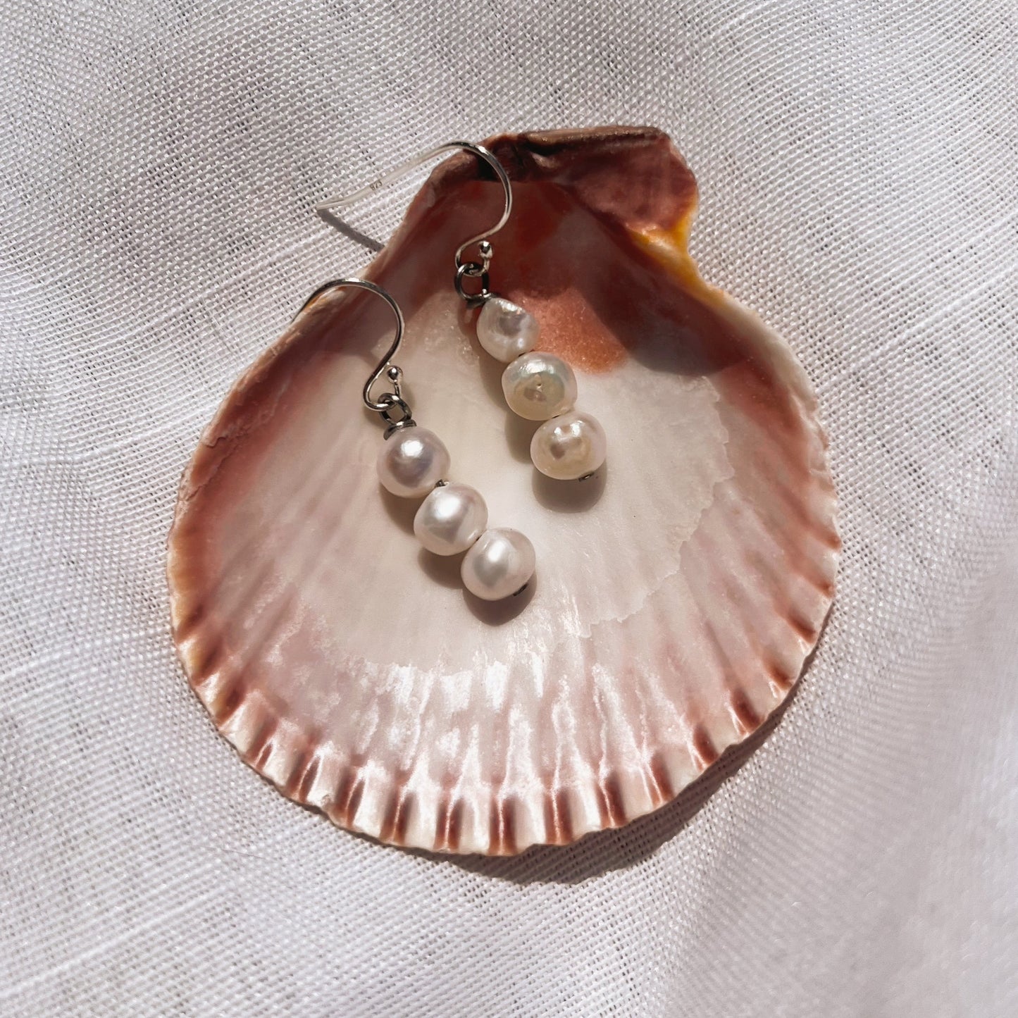 Sterling Silver Freshwater 3 Drop Pearl Earrings 