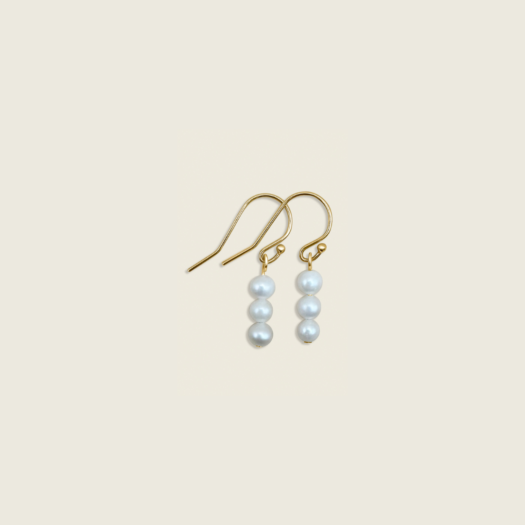 3-drop pearl earrings in gold filled – elegant, statement jewelry perfect for elevating everyday style or special occasions.