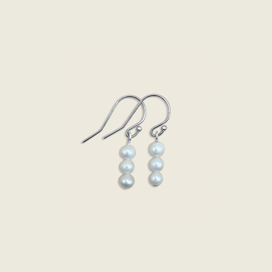 Sterling Silver 3 Pearl Drop Earrings 