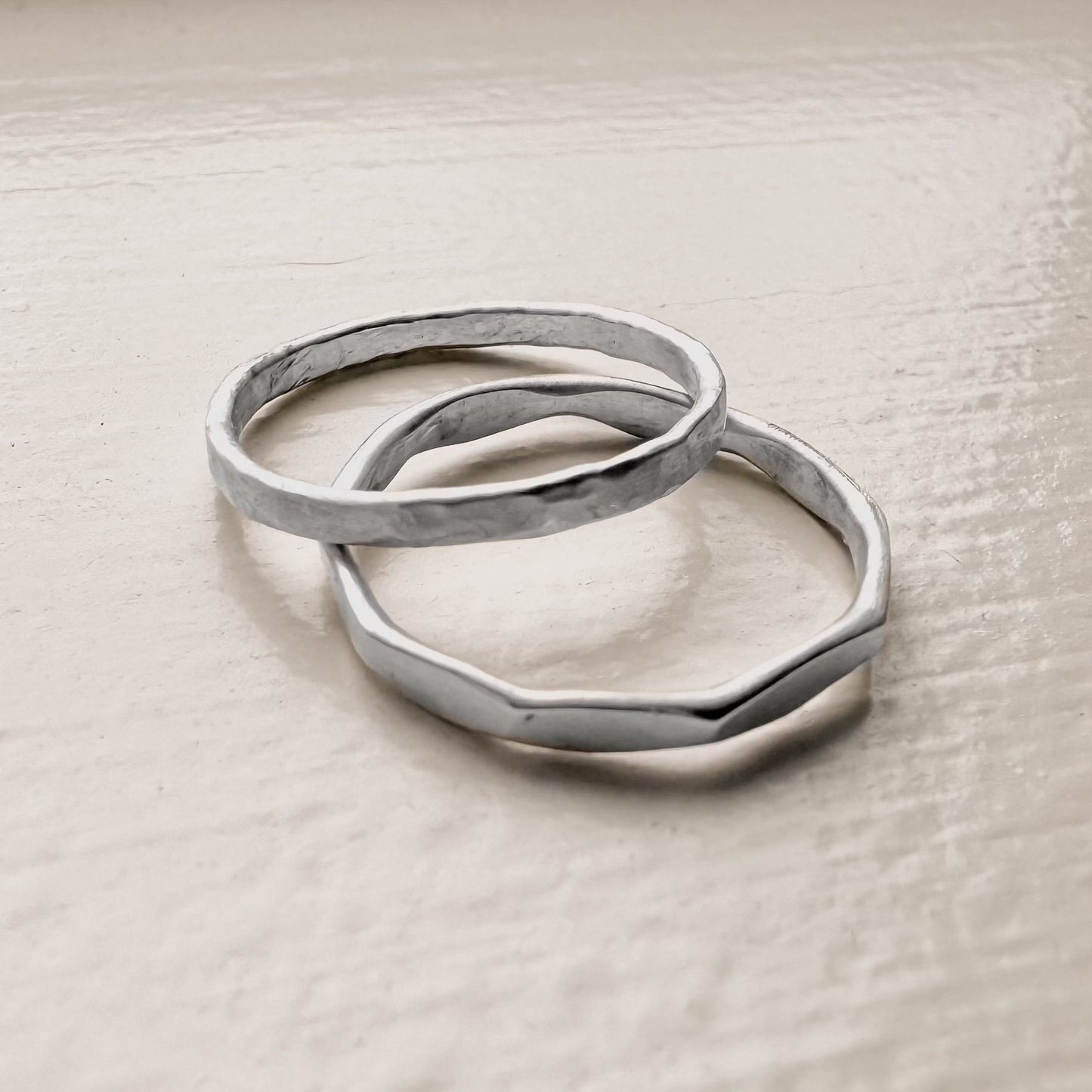 Sterling Silver Hammered and Scalloped Stackable Rings - Handmade in Hawaii