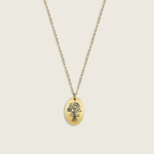Birth Flower Oval Necklace