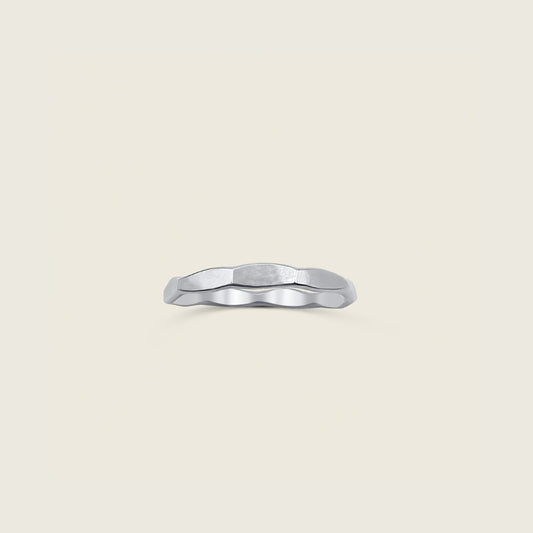 Scalloped Stacking Ring in Sterling Silver – a delicate, handcrafted ring with a unique scalloped design, perfect for stacking or wearing alone. Shop versatile, high-quality gold jewelry today!