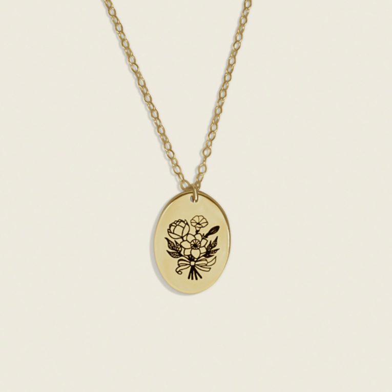 Birth Flower Oval Necklace